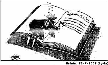 Jewish caricature is writing the "The 
USA's modern history."
