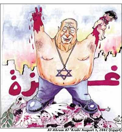 jackbooted, bloody-handed Ariel Sharon lusts after the blood of Arab children
